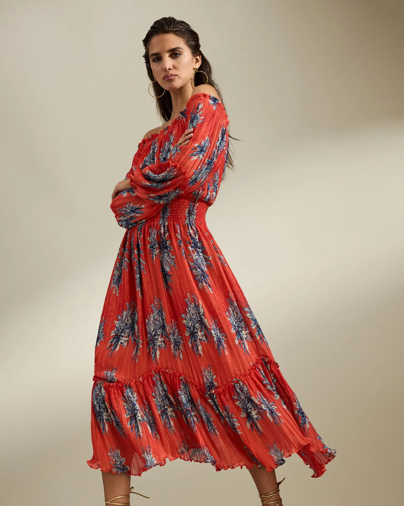 ALYCE SMOCKED OFF THE SHOULDER MAXI DRESS