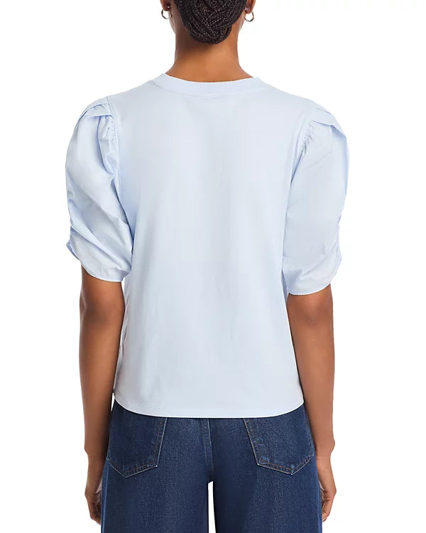 PLEATED PUFF SLEEVE TOP - CHAMBRAY