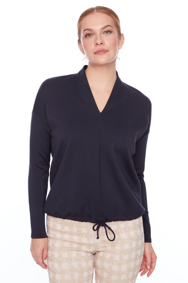 V-NECK L/S DRAWSTRING TOP - NAVY