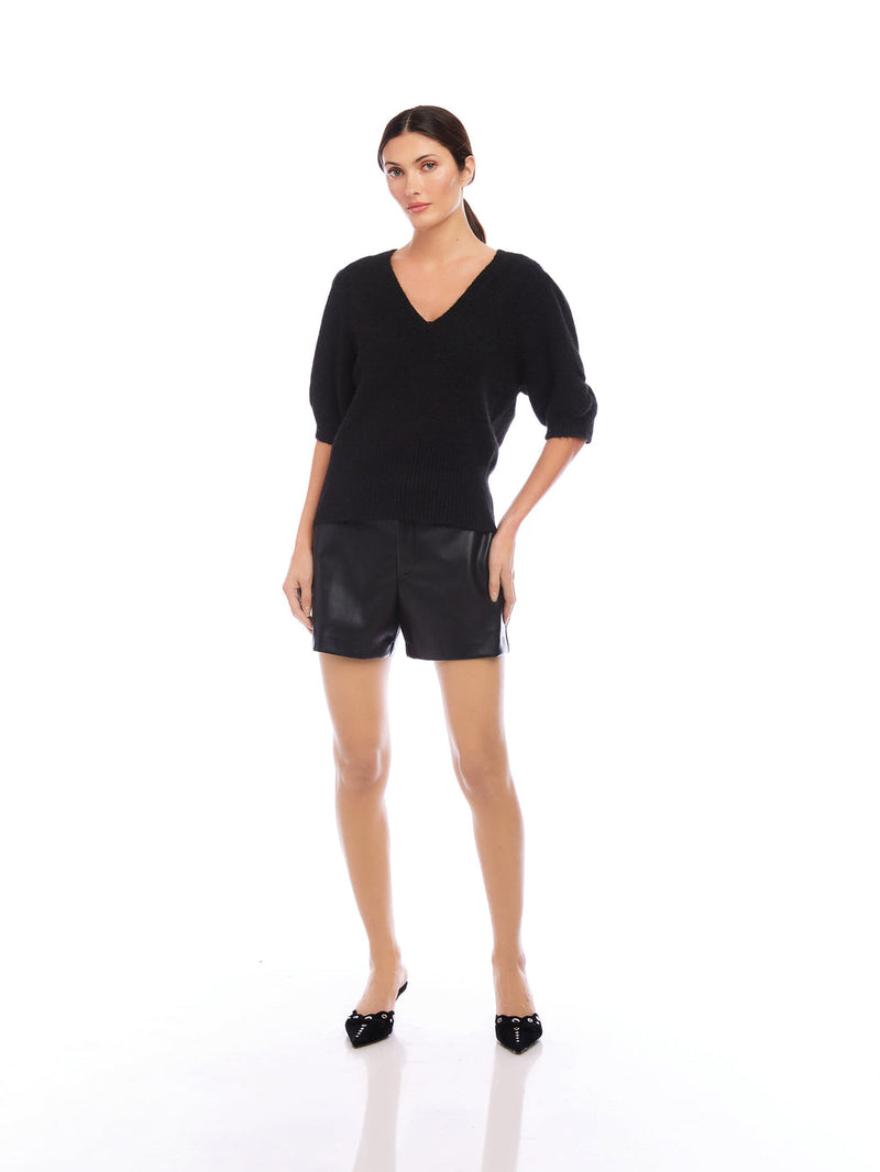 BENNET SHIRRED SLEEVE SWEATER - BLK