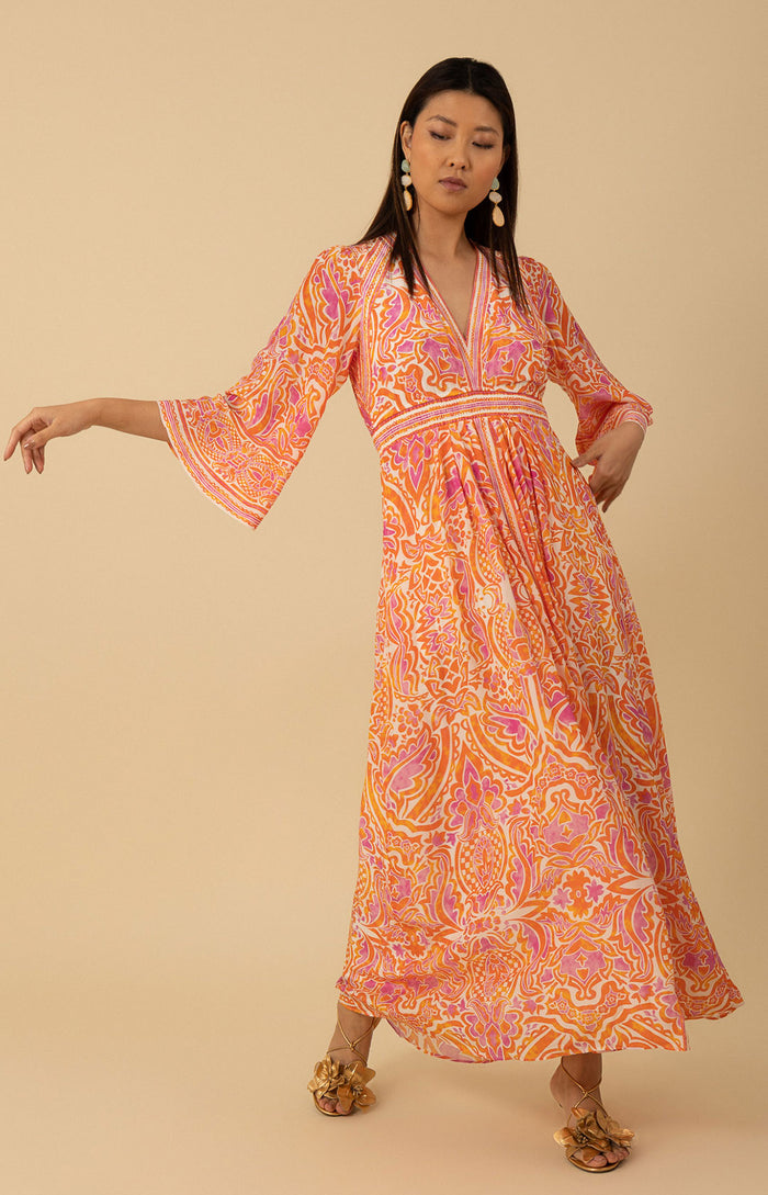 V NECK MAXI DRESS - ORANGE