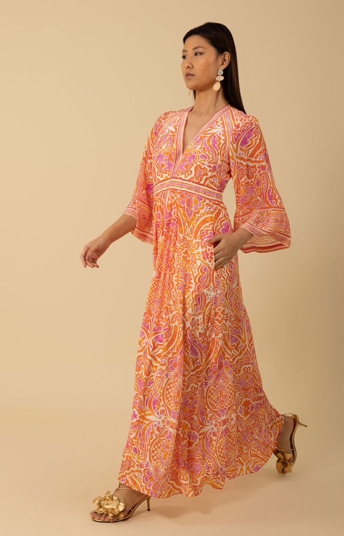 V NECK MAXI DRESS - ORANGE