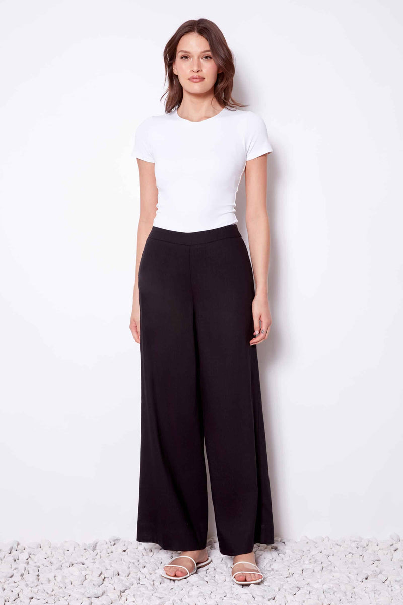 LINEN WIDE LEG PANT-BLACK