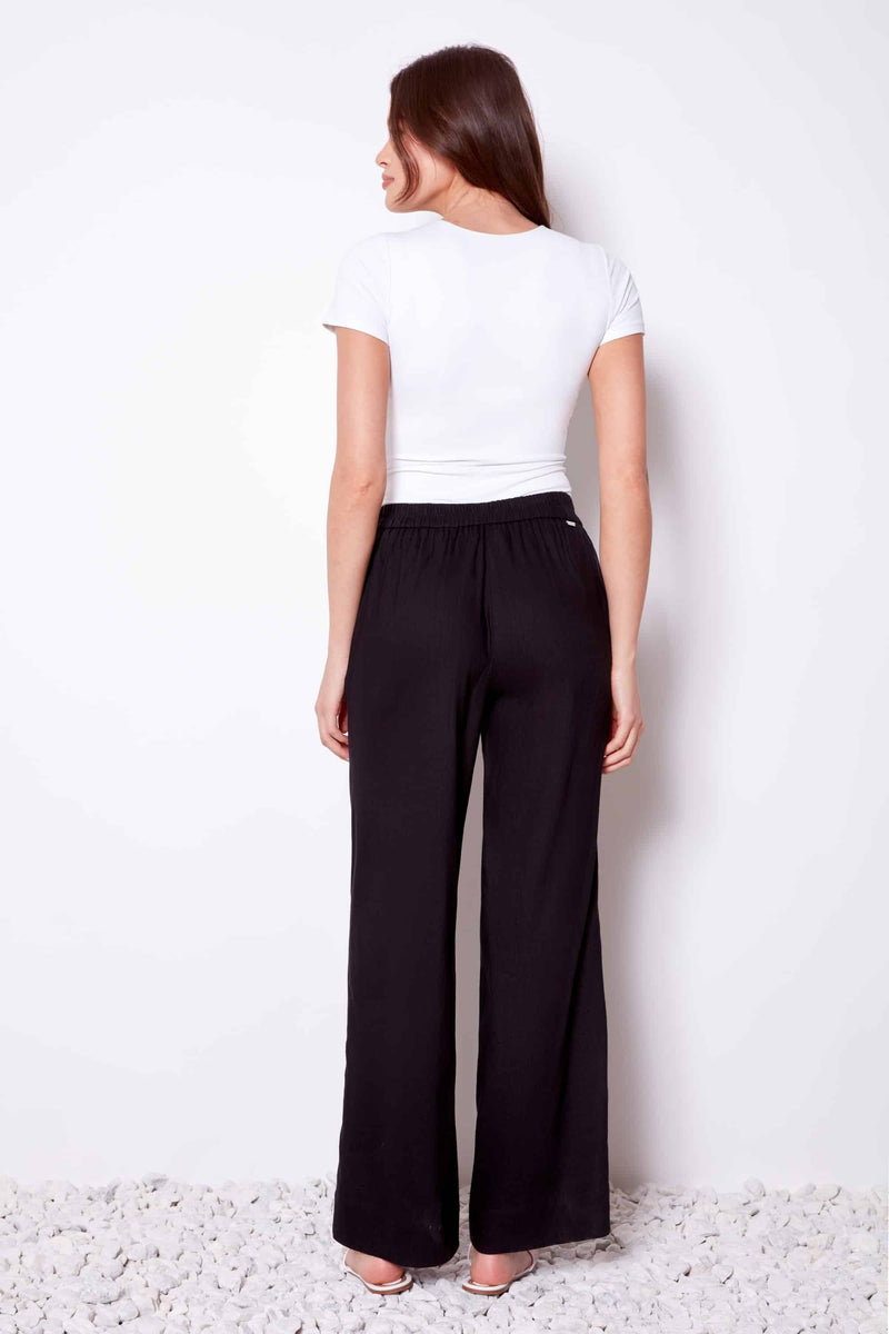 LINEN WIDE LEG PANT-BLACK