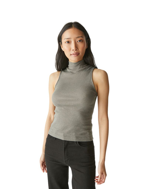 LINO SHINE MOCK NECK TANK - GRANITE