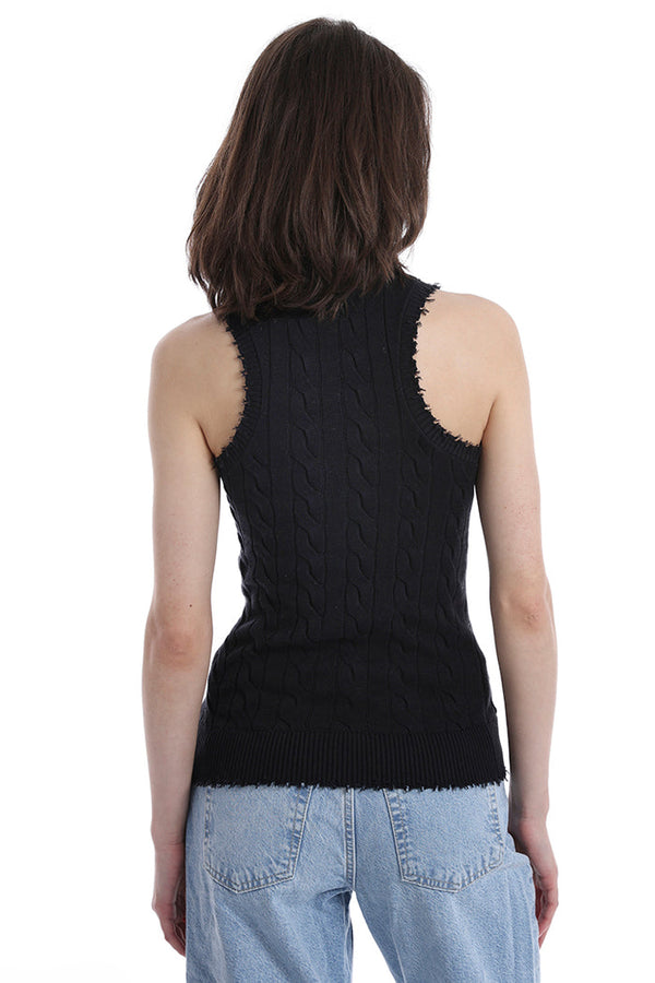 COTTON FRAYED CABLE TANK - BLK