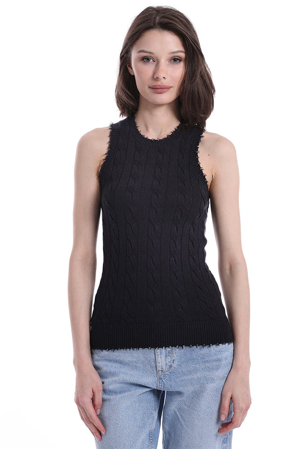 COTTON FRAYED CABLE TANK - BLK