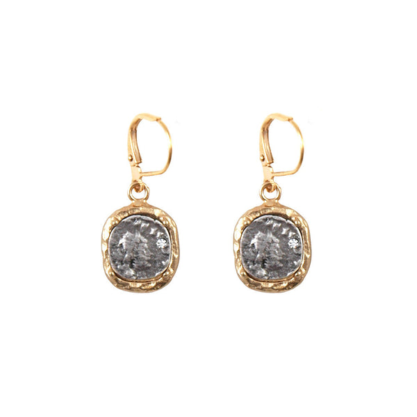 GOLD PAVIA COIN & FRAME DANGLE EARRINGS