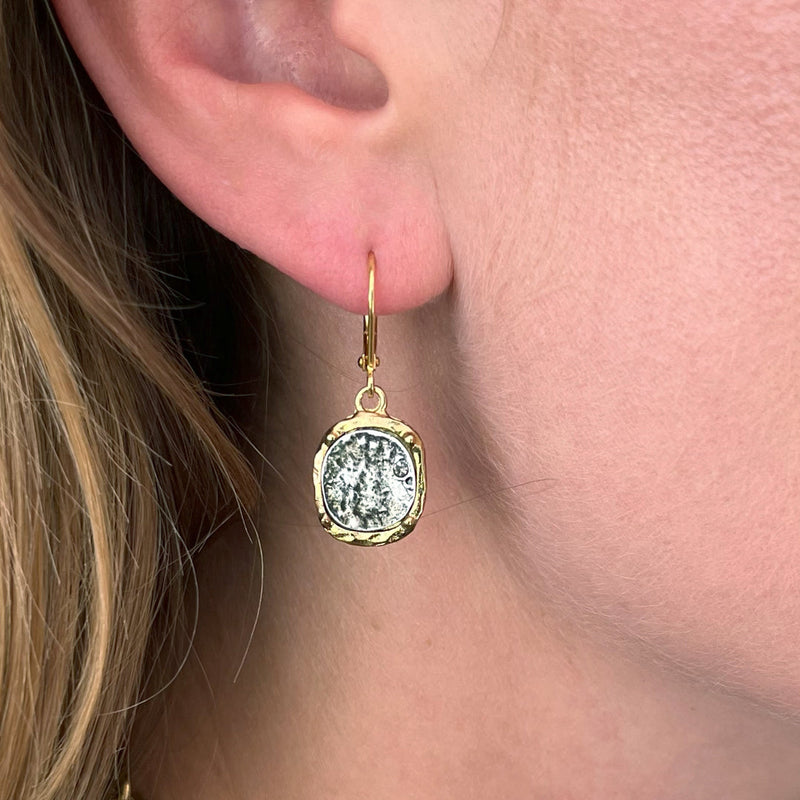 GOLD PAVIA COIN & FRAME DANGLE EARRINGS