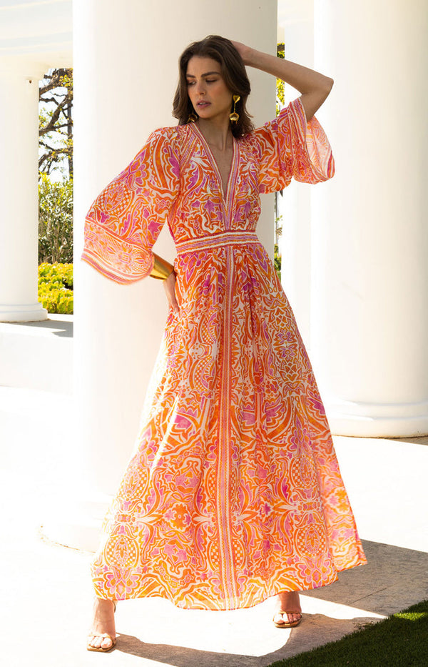 V NECK MAXI DRESS - ORANGE