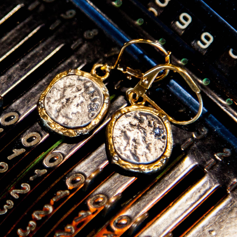 GOLD PAVIA COIN & FRAME DANGLE EARRINGS