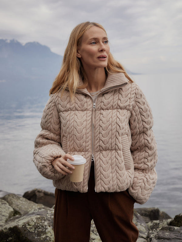 REGGIE CABLE KNIT PUFFER - LIGHT TAUPE