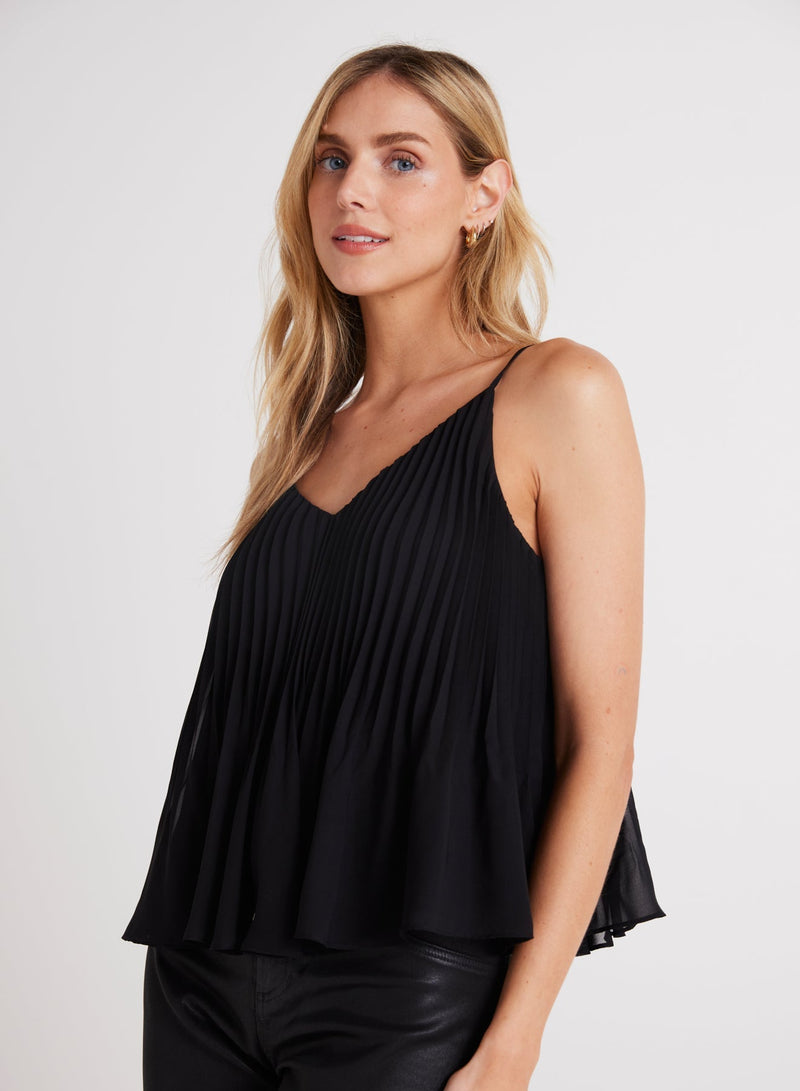 SUNBURST PLEATED CHIFFON CAMI - BLK