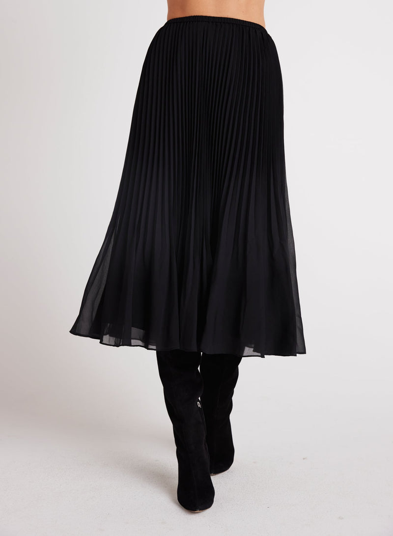 SUNBURST PLEATED CHIFFON MIDI SKIRT - BLK