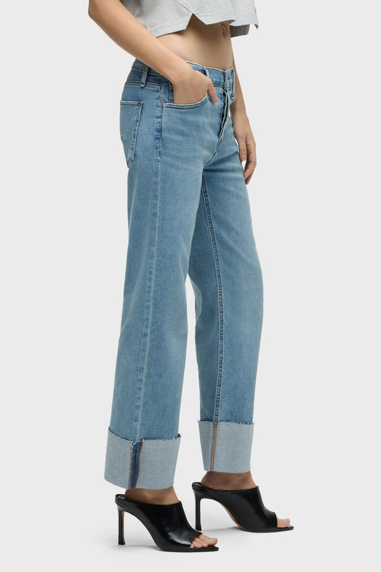 ROSIE HIGH-RISE WIDE LEG JEAN W/CUFF - OAK