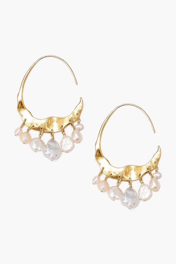 CRESCENT WHITE PEARL & GOLD HOOP EARRINGS