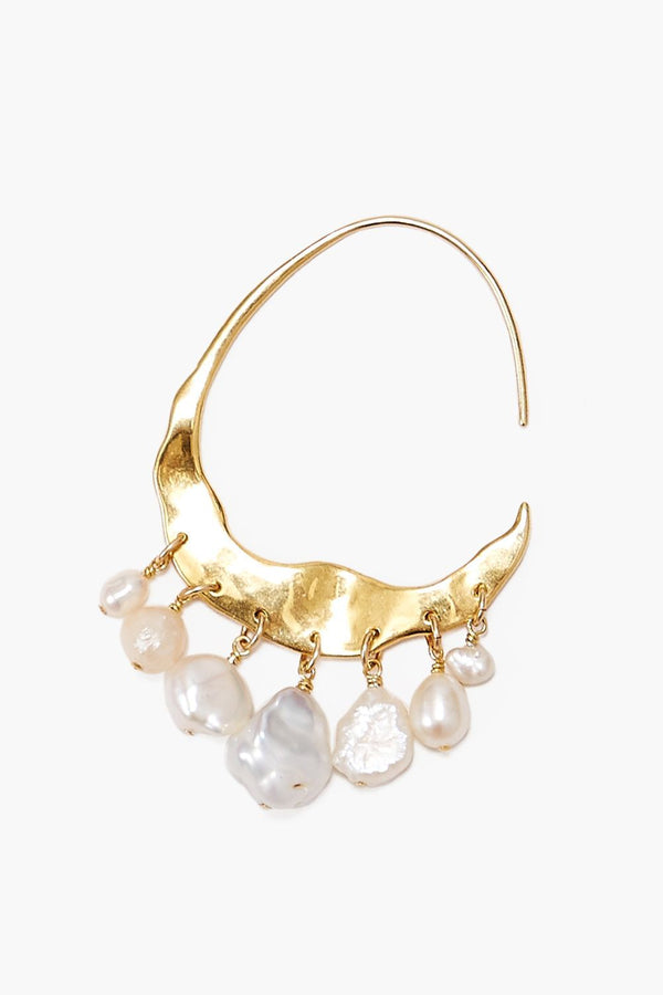 CRESCENT WHITE PEARL & GOLD HOOP EARRINGS